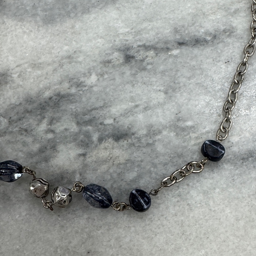 Silver Black and Blue Beaded Necklace - Picture 2 of 2